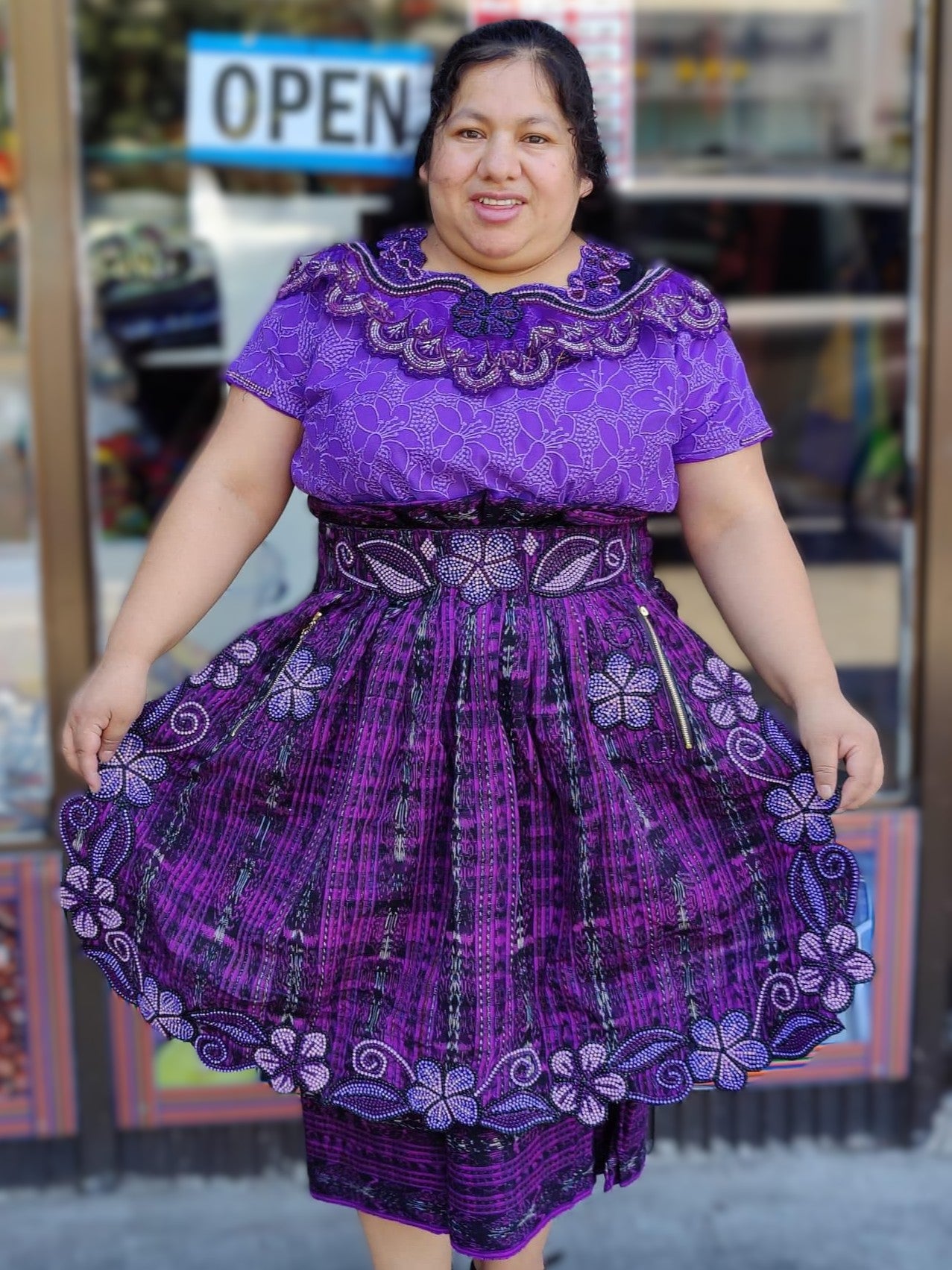 Lavender Bloom Layered Huipil Dress