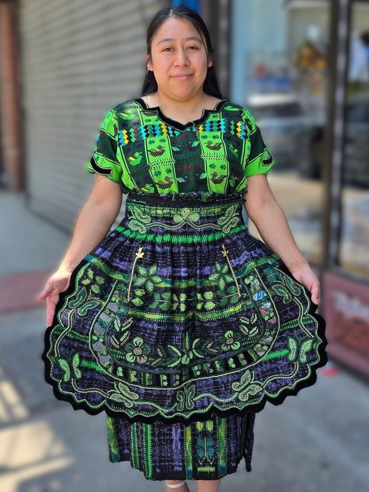 Jade and Amethyst Geometric Huipil Dress